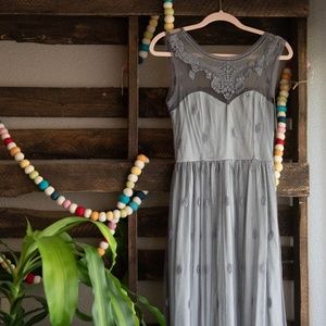 Lace Polka Dot Gray Maxi Dress